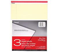 Mead 59386 - Blocco da 3 pezzi, carta a righe larghe, 21,6 x 29,5 cm, 50 fogli, ideale per l'uso come decorazione domestica, blocco note o blocco steno, colore giallo cananaario (59386)