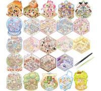 Meafeng 24 Pezzi Sticker Scene, 3d Sticker Con Una Pinzetta, Stickers 3d, Kit di Adesivi per Casa in Miniatura per Adulti, Bambini, Con 2 Pezzi Pinzette