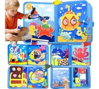 Meafeng Busy Board Libro Montessori Interattivo 1 Anno, Quiet Book sensoriale educativo, Giochi Montessori 1 2 3 4 Anni, Pannello di Feltro attività, Valigetta Montessori Bambini (Oceano)