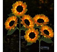 Meagoo Luci solari a forma di girasole, 800 mA, impermeabili, per esterni, per cortile, aiuola, sentiero, patio, veranda, decorazione primaverile (confezione da 2)