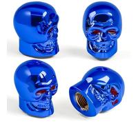 MEAJOO 4 tappi coprivalvola per pneumatici a forma di teschio, con anello in gomma O, universali, con nucleo in rame, per auto, SUV, camion, biciclette, moto, biciclette (blu)