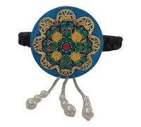 MEAKTSMI Hanbok Copricapo E Perline Cerchietto Cerchietto Blu Glassa Copricapo Coreano Elegante Fascia Per Spettacoli Da Palcoscenico