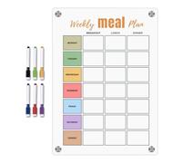 Meal Planner Magnetic | Acrylic White Weekly Meal Prep Planner with 6 Colorful Pens | Erasable Grocery List Magnet Pad for Fridge, Breakfast Lunch Dinner Prep