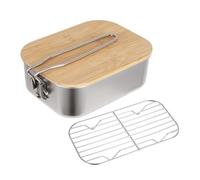 Meal Prep Lunch Box,Stainless Steel Leakproof with Steamer Rack,Camping | Adult Lunch Box,Stainless Steel,Foldable Handle,Leakproof,Cutting Board Lid,Steamer Rack,Office School