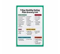 Meal Prep Sunday Poster 7 Day Healthy Eating Grocery List Guide Nutrition Chart for Kitchen Gym Decor(Framed,08x12inch(20x30cm))