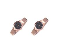 Mealoodiousmusea Set di 2 orologi da donna con cinturino a rete e stelle, analogico, al quarzo, idea regalo per le vacanze, oro rosa
