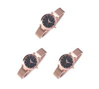 Mealoodiousmusea Set di 3 orologi da donna con cinturino a rete e stelle, analogico, al quarzo, per fidanzata, regalo per le vacanze, oro rosa