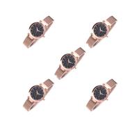 Mealoodiousmusea Set di 5 orologi da donna con cinturino a rete e stelle, analogico, al quarzo, idea regalo per le vacanze, oro rosa