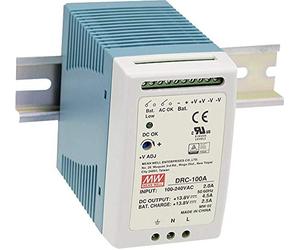 Mean Well DRC-100B - Alimentatore di rete per guida DIN Rail, 27,6 V/DC, 2,25 A, 96 W, 2 pezzi