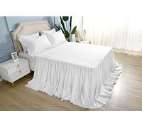 Meaning4 Copriletto trapuntato bianco con volant elegante stile gonna, 1 pezzo (150 x 200 cm + 75 cm di lunghezza), senza federa