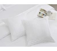 Meaning4 Federa per cuscino in pizzo bianco, in cotone, stile shabby chic, principessa, 2 pezzi, 45 x 45cm, motivo: paese francese