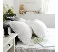 Meaning4, federe bianche con ricamo in pizzo, in cotone, da 50 x 75 cm, stile elegante e lussuoso, 2 pezzi