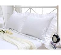Meaning4 Federe per cuscini con volant, bianche, queen size, in cotone egiziano, 50,8 x 76,2 cm, morbide e spesse