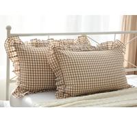Meaning4, federe per cuscino a quadri buff-bianco con volant, 40x80 cm, set di 2 pezzi - 100% cotone, stile country - Per cuscini, divano, auto, giardino e daybed, Gingham beige chiaro-bianco