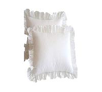 Meaning4, federe per cuscino con orlo a balze, in cotone, colore bianco, da 80 x 80 cm, 2 pezzi