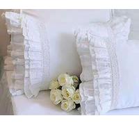 Meaning4 Pizzo - Federa per cuscino in puro cotone, 40 x 80 cm, confezione da 2 pezzi, colore: Bianco pieghettato