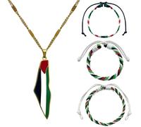 Meanju 4 PCS Collane a catena con ciondolo Palestina, Bracciale con bandiera palestinese, Bracciale intrecciato regolabile della Palestina, Ciondolo con bandiera palestinese, Sostenere la Palestina