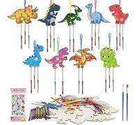 Meanju Campanelli a Vento per Bambini 10 Pezzi, Set di Fai da Te in Legno di Dinosauri da Dipingere, Kit Artigianali in Legno per Bambini, Kit Disegno BAmbini