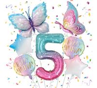 Meanju Palloncini Farfalla Compleanno 5 Anni, Set di 7 Palloncini Colorati per Ragazze di 5 Anni, Decorazione Compleanno Rosa e Farfalle