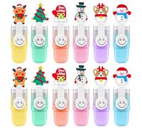 Meanju Set di 12 mini evidenziatori natalizi con 6 colori pastello, sacchetto richiudibile con gancio, ideale per materiale scolastico, ufficio, appunti e regali