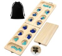 Meanju Set Mancala,Gioco da Tavolo Mancala,Gioco di Strategia | Giochi da Tavolo Mancala con Pedine a Forma di Gemma Blu + Custodia