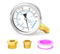MEANLIN MEASURE 0~1BAR/15PSI Manometro in acciaio inox 1/4" BSP 2.5"FACE DIAL riempito di liquido WOG Acqua Olio Aria Montaggio inferiore,con boccola esagonale 1/4" x 1/2"BSP e 1/4" x 3/8"BSP