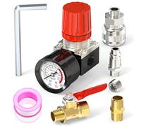 MEANLIN MEASURE Regolatore del compressore d'aria da 1/4 di pollice con il manometro,0~12BAR/180PSI Regolatore del manometro d'aria in linea per il compressore d'aria e gli strumenti pneumatici