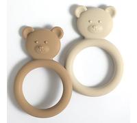 meanus Massaggiagengive per bambini, a forma di orso, giocattolo in silicone, senza BPA (sabbia + grigio chiaro)
