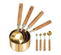 Measuring Cups and Spoons Set, Stainless Steel Stackable Kitchen Tools, 8-Piece Accurate Baking Teaspoon Kit, Wooden Handle Cooking Utensils, Durable Dry Liquid Portion Scoops, Ideal for Home Chef
