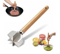 MeatMasher,2026 New Stainless Steel Meat Chopper, 6-Blade Ground Beef Masher with Wood Handle,Heavy Duty Kitchen Food Masher Manual Meat Chopper Tool for Hamburger, Mashed Potatoes,Jam and more
