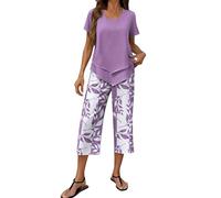 Meaunzyl Tuta Donna Elegante Estiva Curvy Completi Donna Eleganti Set 2 Pezzi Pantalone E Top Gamba Larga Tuta Anziani Estivo Traspirante Completi Estivi Eleganti Larghi Set Estive Spiaggia