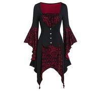 Meaunzyl Vestito Gotico Donna Elegante Costume da Vampiro Ragazze Maniche Tromba Stile Medievale Vestito Gotico Donna Corto Curvy Halloween Adulti Abito Vampiro Costume Feste Principessa Dresses