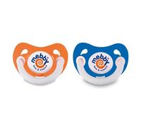 Mebby - 91833 - Set da 2 succhietti asimmetrici con tettarelle, colore: Arancione e Bianco/Blu e Bianco, 0-6 mesi