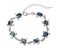 meberg Bracciale da donna in argento con ciondoli a forma di tartaruga e | Bracciale marittimo con conchiglie scintillanti blu e verde, 19 cm più 5 cm di estensione, portafortuna