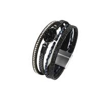 meberg Bracciale da donna multifilo, con pietre preziose, pelle intrecciata, fascia tergisudore, in acciaio inox, chiusura magnetica, 19,5 cm, Pelle PU in acciaio inox, nessuna