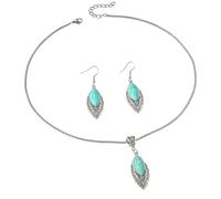 meberg Karma NH10492024 - Set di gioielli boho, argento antico, turchese, collana da donna, 44 cm, chiusura a moschettone, orecchini eleganti gioielli in pietra argento
