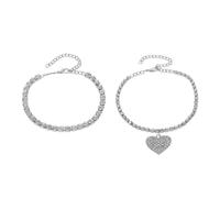 meberg Karma NH11165946 - Set di 2 cavigliere a forma di cuore, in argento, oro rosa o oro, per le vacanze, la spiaggia, la sera, 22 cm, Metallo, Nessuna pietra preziosa