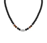 meberg Karma NH11209343 - Collana di perle nere in acciaio inox, 50 cm, con perle di tigre e accenti da uomo, idea regalo per lui