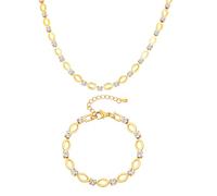 meberg Karma NH11250184 - Set di 2 collane e bracciale, in acciaio inox, con zirconi, placcato oro, bracciale da donna e catena