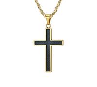 meberg Karma NH11564999 - Collana con croce nera e argento o oro, da uomo, in acciaio al carbonio, 60 cm, in scatola portagioie da uomo, collana a croce da uomo, idea regalo per lui, 60 cm, acciaio al