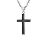 meberg Karma NH11564999 - Collana con croce nera e argento o oro, da uomo, in acciaio al carbonio, 60 cm, in scatola portagioie da uomo, collana a croce da uomo, idea regalo per lui, 60 cm, acciaio al