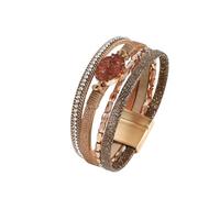 meberg Multifilo, bracciale da donna, con pietre preziose, catena in pelle intrecciata, fascia in acciaio inox, chiusura magnetica, 19,5 cm, Acciaio inossidabile Pu pelle, nessuna.