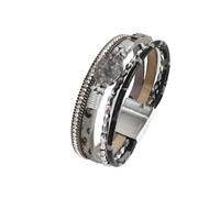 meberg Multifilo, bracciale da donna, con pietre preziose, catena in pelle intrecciata, fascia in acciaio inox, chiusura magnetica, 19,5 cm, Acciaio inossidabile Pu pelle, nessuna.
