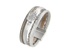 meberg Multifilo, bracciale da donna, con pietre preziose, catena in pelle intrecciata, fascia in acciaio inox, chiusura magnetica, 19,5 cm, Acciaio inossidabile Pu pelle, nessuna.