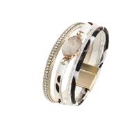 meberg Multifilo, bracciale da donna, con pietre preziose, catena in pelle intrecciata, fascia in acciaio inox, chiusura magnetica, 19,5 cm, Acciaio inossidabile Pu pelle, nessuna.