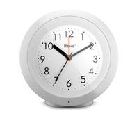 Mebus analoger Quarz-Wecker mit Lichtsensor, lautlos ohne Ticken, Weck-Wiederholung, Gut ablesbares Zifferblatt, runde Form, 10 cm Durchmesser, Material: Kunststoff, Farbe: Weiß, Modell: 25629