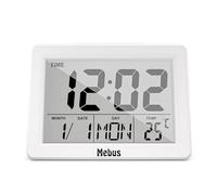 MEBUS Digital-Wecker mit extra großem Display und Temperaturanzeige, gut lesbar, Wecker, Snooze, Displaybeleuchtung per Knopfdruck/Klatschen/Schnipsen, Datum, Farbe: Weiß, Modell: 25738