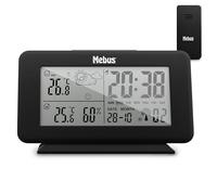 MEBUS digitale Funk Wetterstation mit Außensensor, Thermometer innen/aussen, Temperatur, batteriebetrieben, Wettervorhersage, Farbe: Schwarz, Modell: 40689