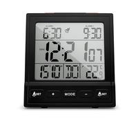 Mebus Digitaler Funkwecker mit Temperaturanzeige, Datumsanzeige, Zwei Weckzeiten, Weckwiederholung, Auto-Einstellung Sommer-/Winterzeit, Funk-Uhr, Digitalwecker/Farbe: Schwarz/Modell: 25581
