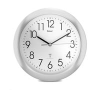 MEBUS Funk-Wanduhr mit silbernem Rahmen und 25 cm Durchmesser/Farbe: Silber/Weiß/Modell 52451